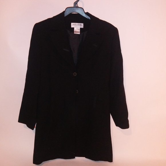 Larry Levine Suits Coat Jacket Size 8 Solid Black 100% Wool Crepe Double Breaste - Picture 8 of 16